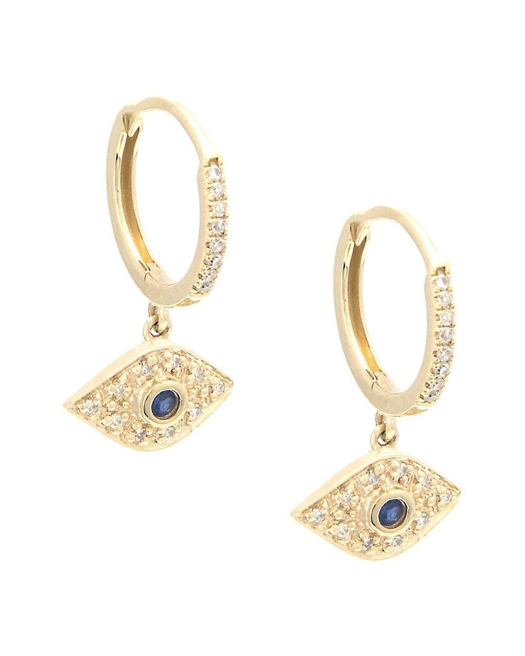 Diamond Select Cuts Metallic 14k 0.17 Ct. Tw. Diamond & Sapphire Eye Mini Hoops