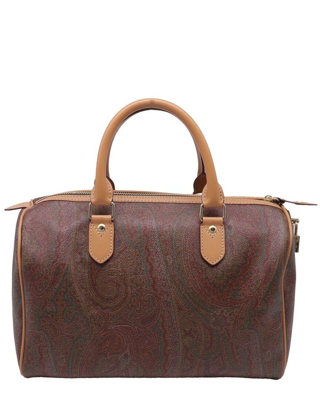 Etro Brown Coated Canvas Paisley Printed Satchel