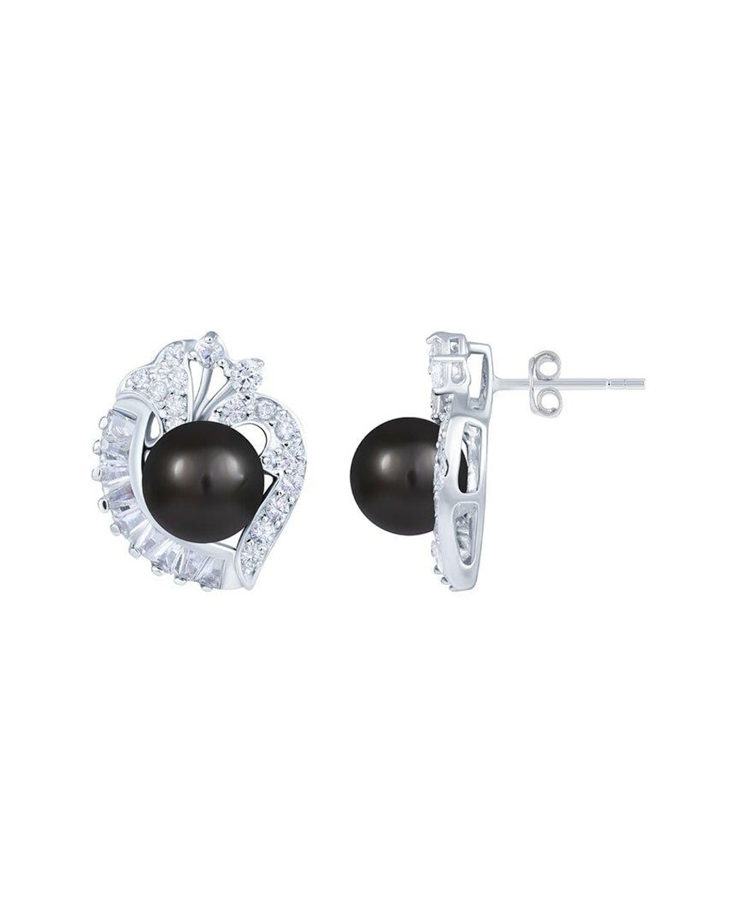 Splendid Metallic 10Mm Pearl Cz Plated Earrings