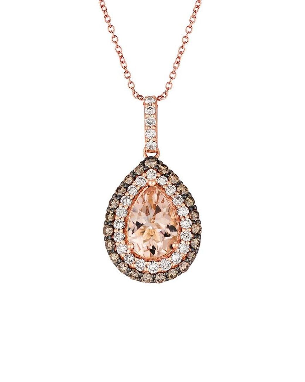 Le Vian White Le Vian Peach Morganite 14k Rose Gold 1.58 Ct. Tw. Diamond & Morganite Drop Pendant Necklace