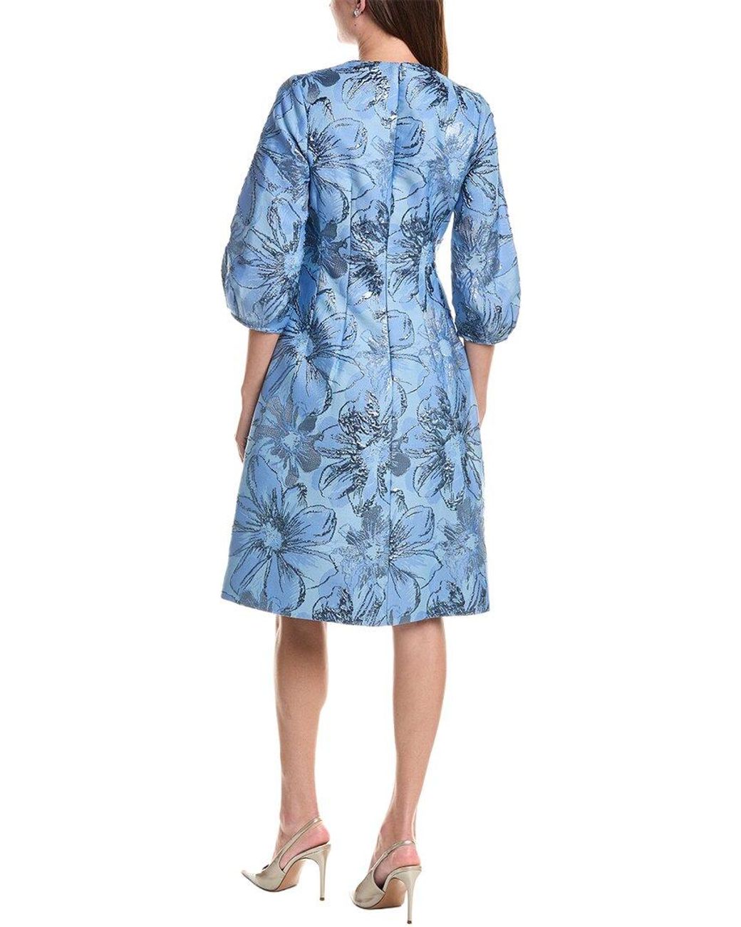 Teri Jon Blue Jacquard Sheath Dress