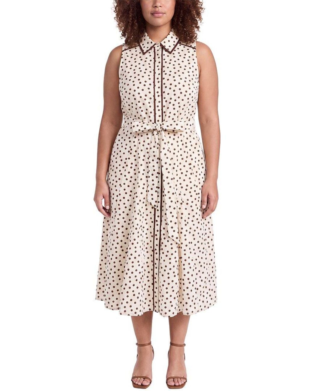 Anne Klein White Plus Midi Godet Shirtdress