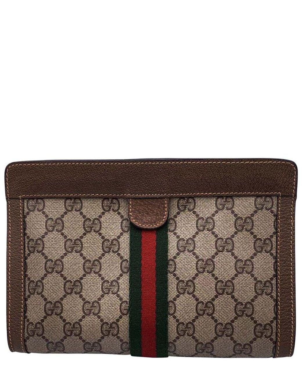 Gucci Brown Beige Cotton Ophidia Clutch (authentic Pre-loved)