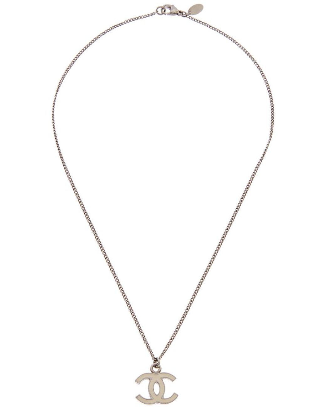 Chanel Silver-tone \u0026 Cream Enamel Cc 