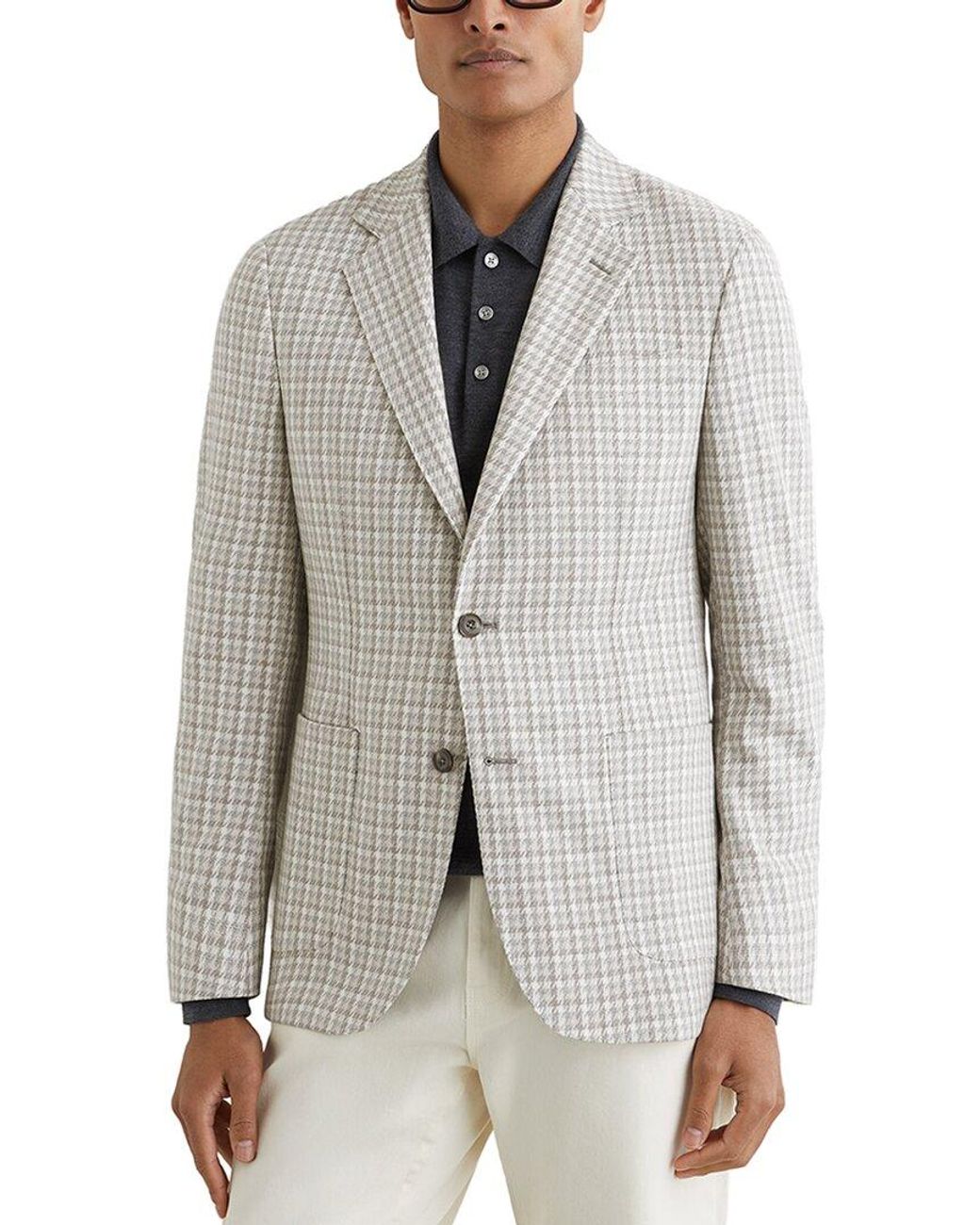 Reiss Gray Canty Notch Dogtooth Formal Jacket for men