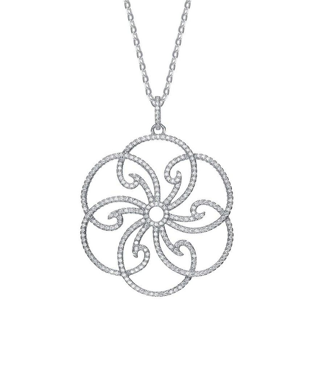 Genevive Jewelry White Silver Cz Flower Pendant