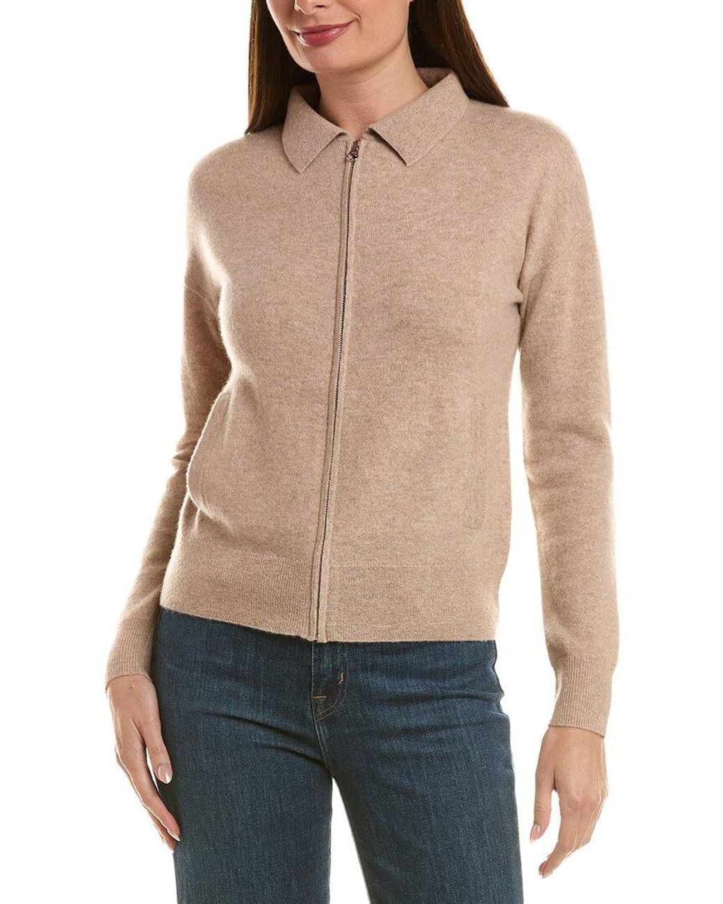 InCashmere Blue Zip Polo 100% Cashmere Cardigan
