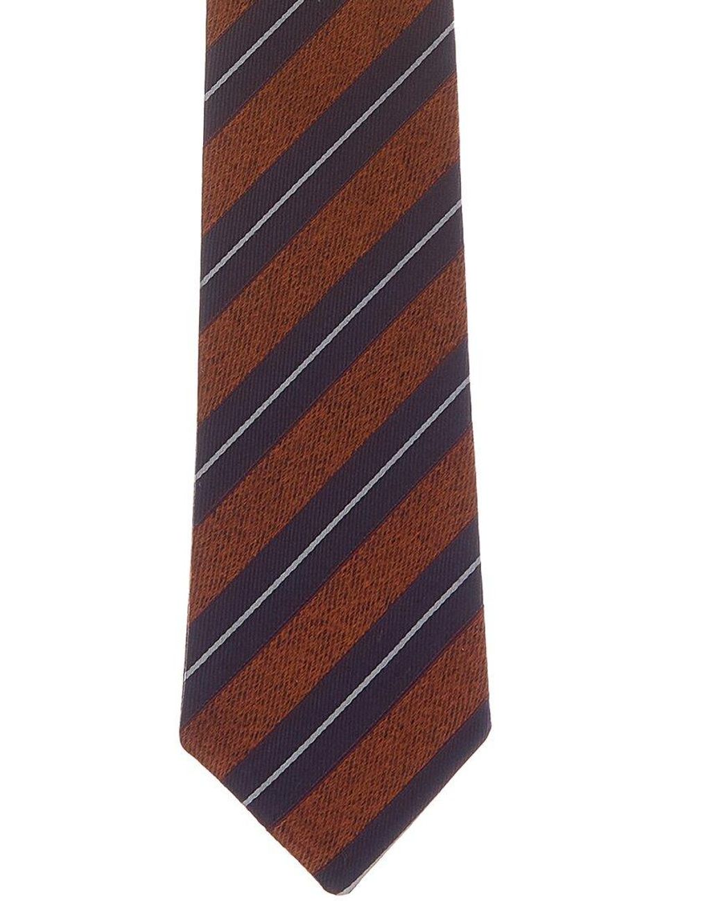Canali Red Orange & Navy Diagonal Stripes Reversible Silk Tie for men