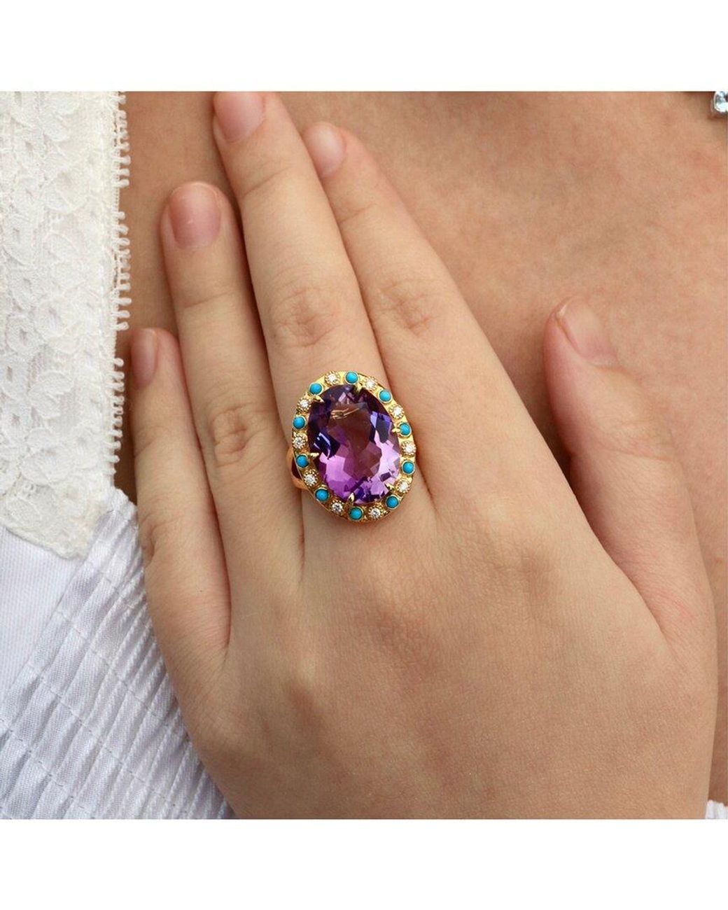 Nina Zhou Jewelry Purple 14K 10.42 Ct. Tw. Diamond & Gemstone Cocktail Ring