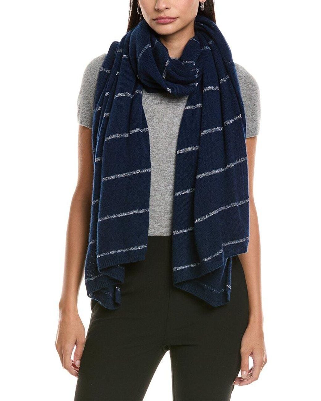 Forte Blue Cashmere Lurex Stripe Cashmere Wrap