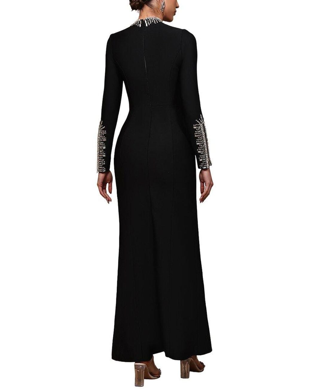 Dilireba Black Long Sleeve Embellished Maxi Dress
