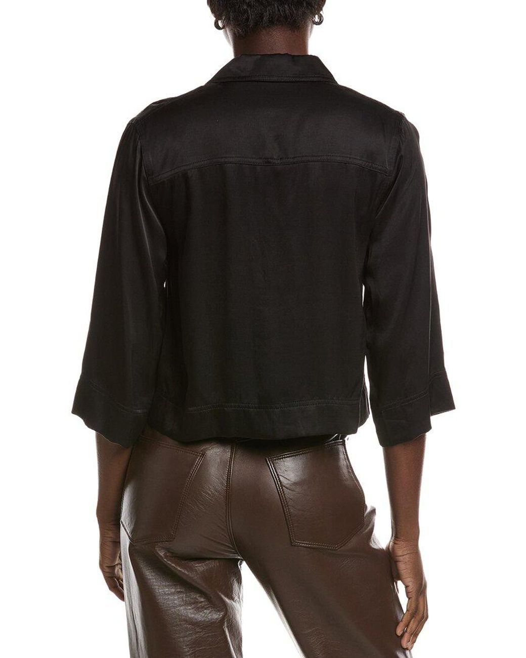 Ganni Black Washed Satin Crop Shirt