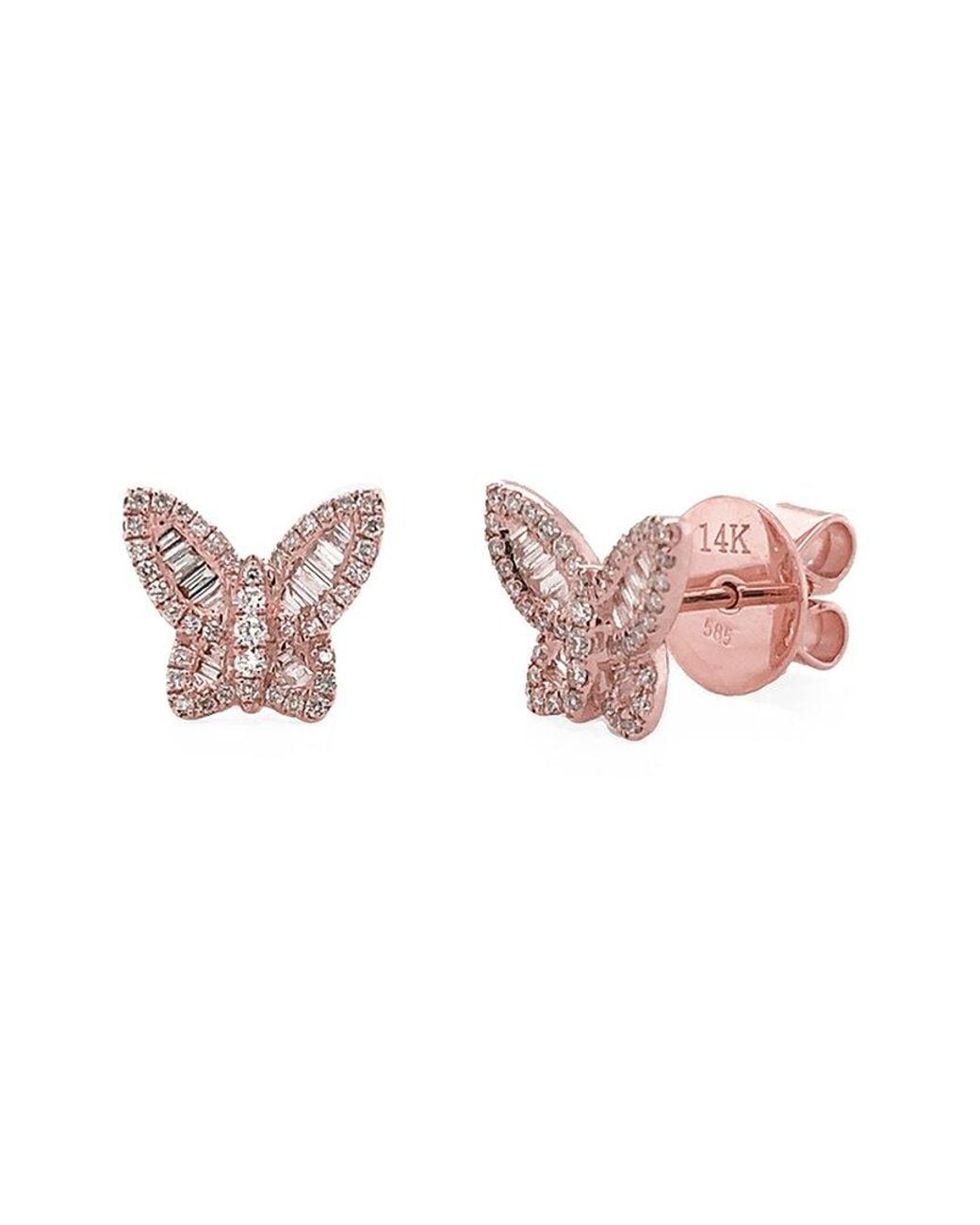 Sabrina Designs Pink 14k Rose Gold 0.43 Ct. Tw. Diamond Butterfly Studs