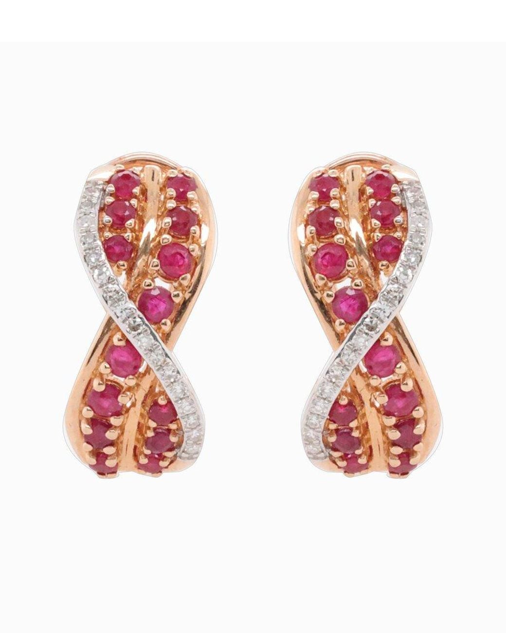 Diana M Red Fine Jewelry 14k Rose Gold 1.20 Ct. Tw. Diamond & Ruby Earrings