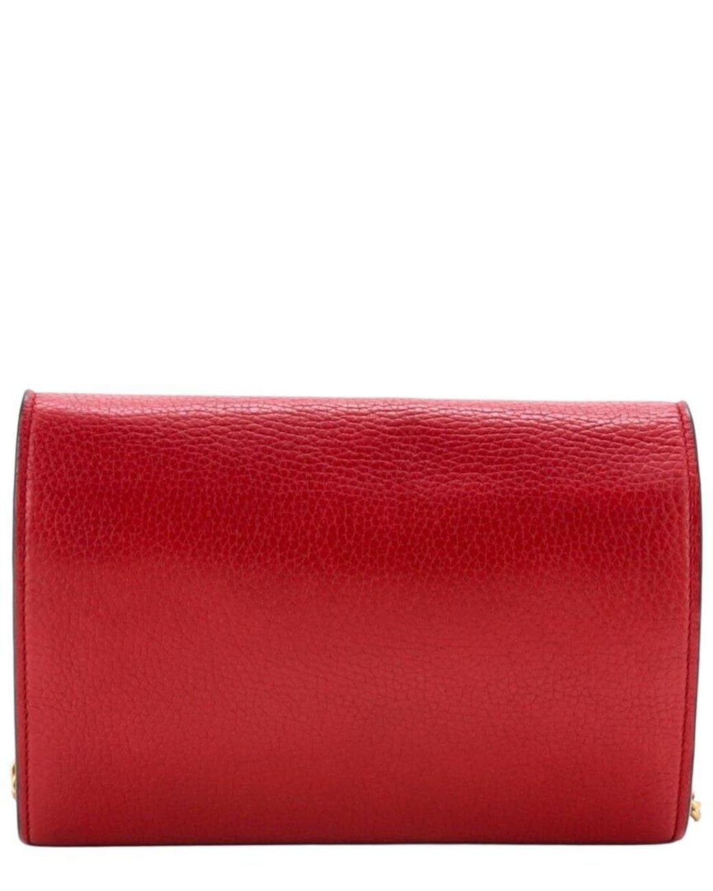 Gucci Red Leather Gg Marmont Chain Wallet Mini (Authentic Pre-Loved)