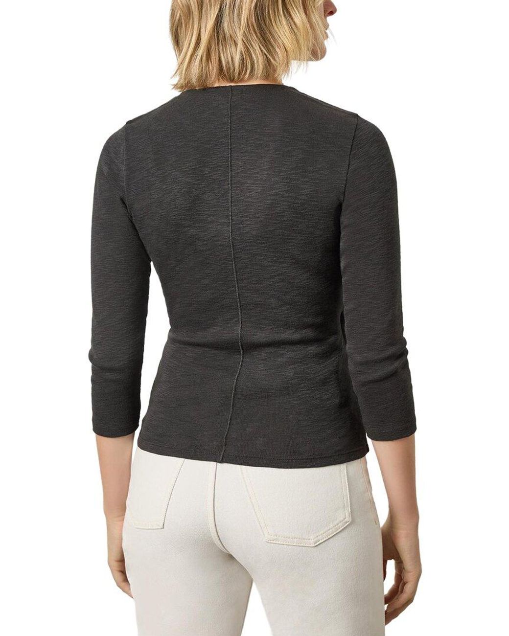 Lilla P Black Ribbed Slub 3/4 Sleeve Surplice