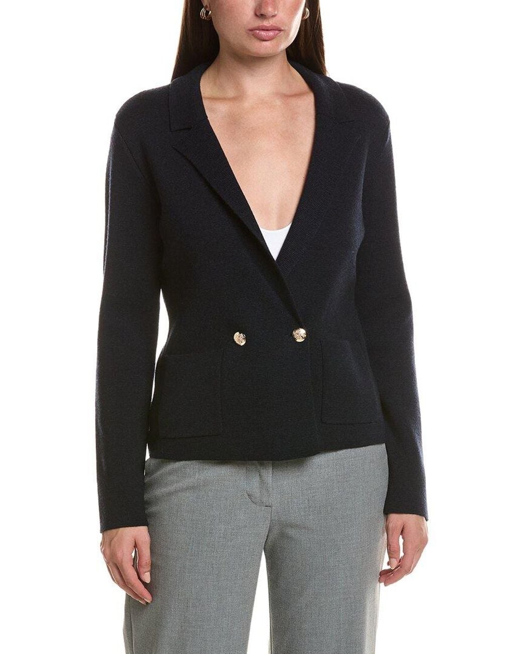 Bruno Magli Black Contrast Trim V-neck Wool Cardigan
