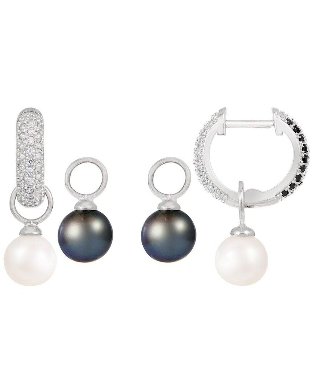 Splendid White Rhodium Plated 7-7.5mm Pearl Cz Earrings