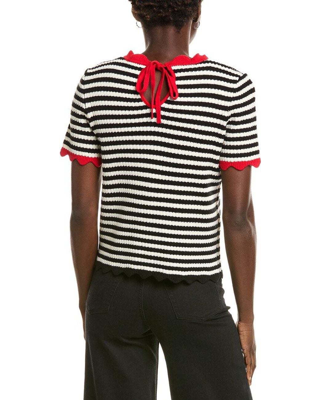 Cece Black Stripe Pointelle Sweater