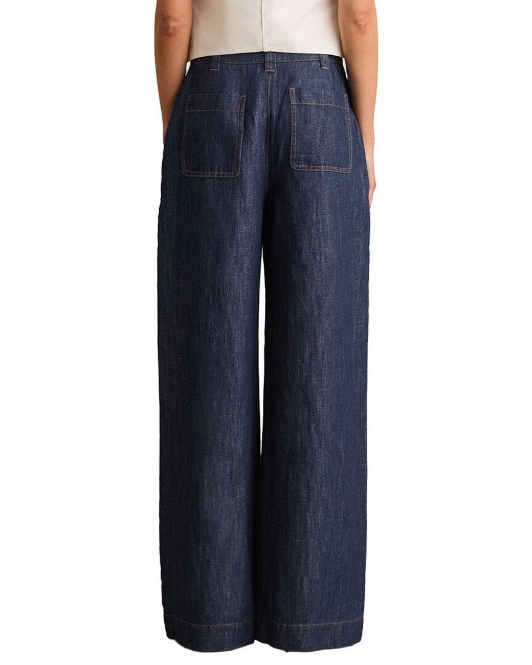 Reiss Blue Ashby Linen-Blend Wide Leg Trouser