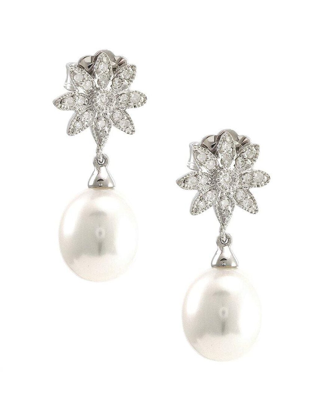 Pearls White 0.17 Ct. Tw. Diamond & 11-12Mm Pearl Earrings