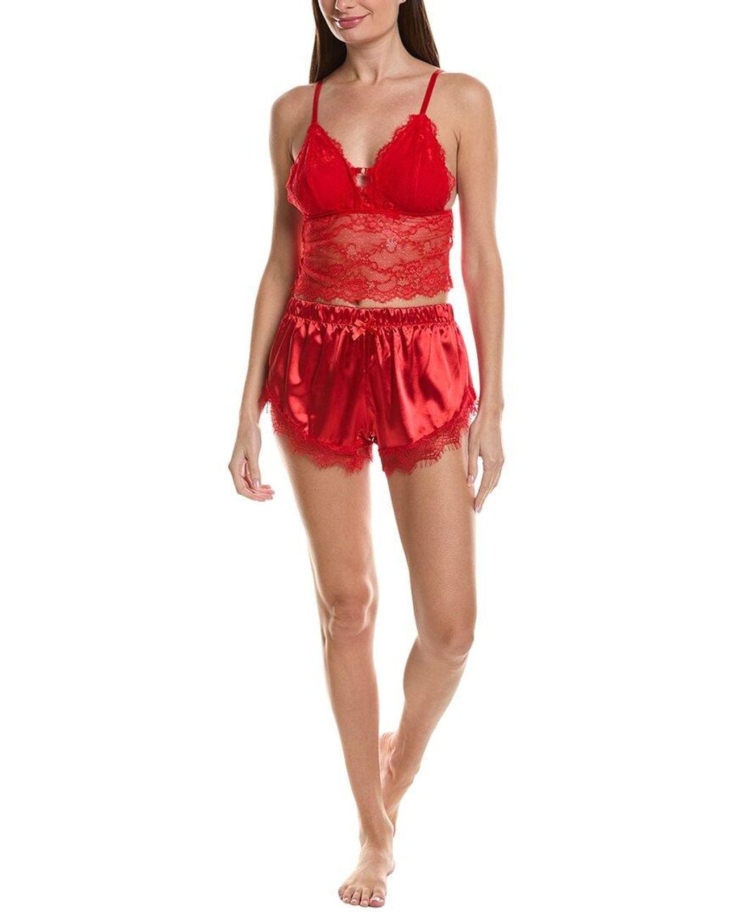 Sugar Red 2Pc Lace Bralette & Satin Short Set