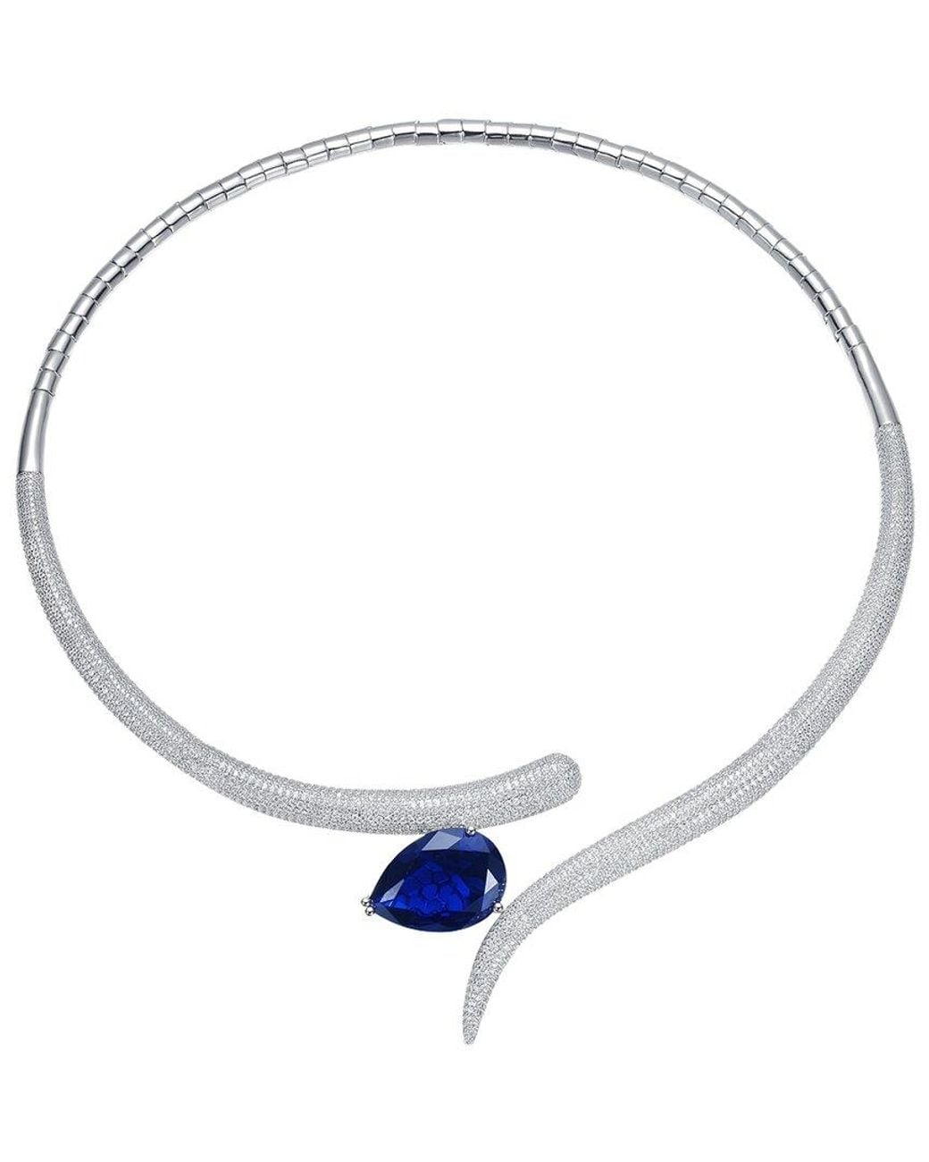 Rachel Glauber Blue Plated Cz Teardrop Necklace