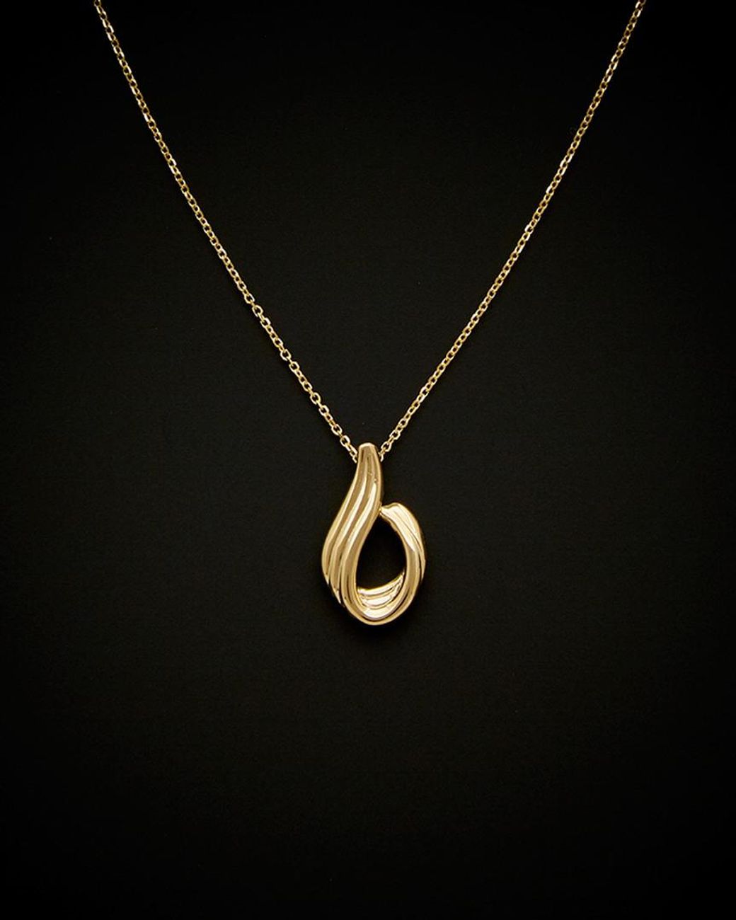 Italian Gold Black 14k Fancy Swoop Pendant Adjustable Necklace