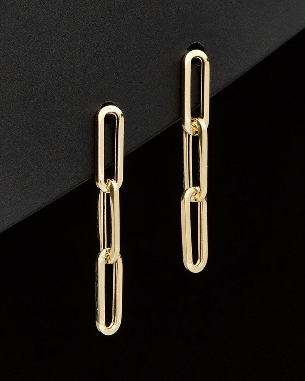 Italian Gold Black 14k Paperclip Drop Earrings
