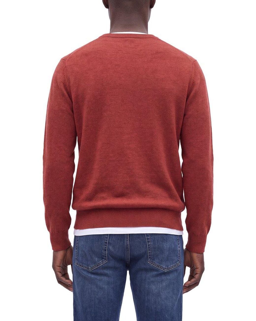 N.Peal Cashmere Red Oxford Cashmere Round Neck Sweater for men