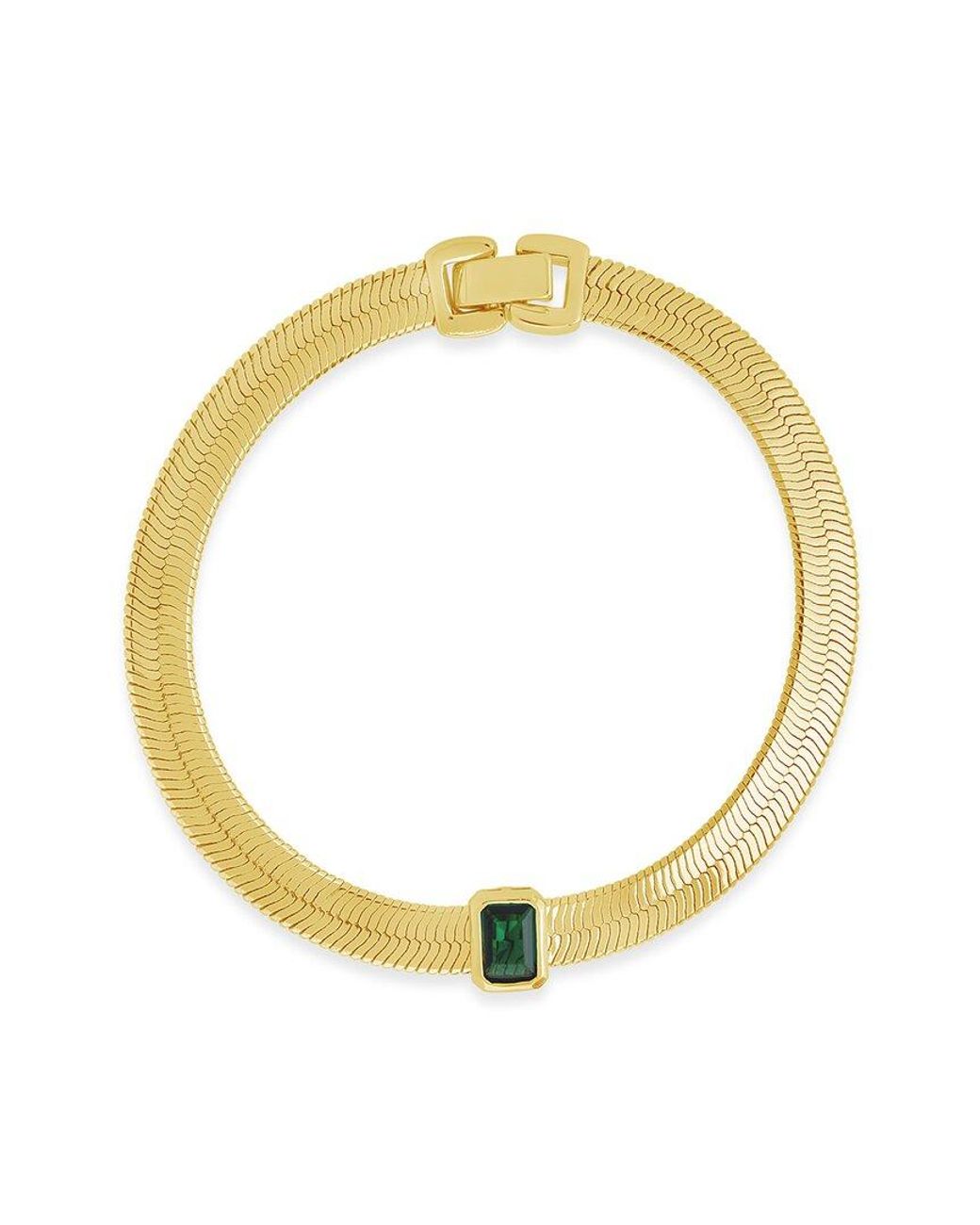 Sterling Forever Metallic 14K Plated Cz Calder Station Herringbone Bracelet