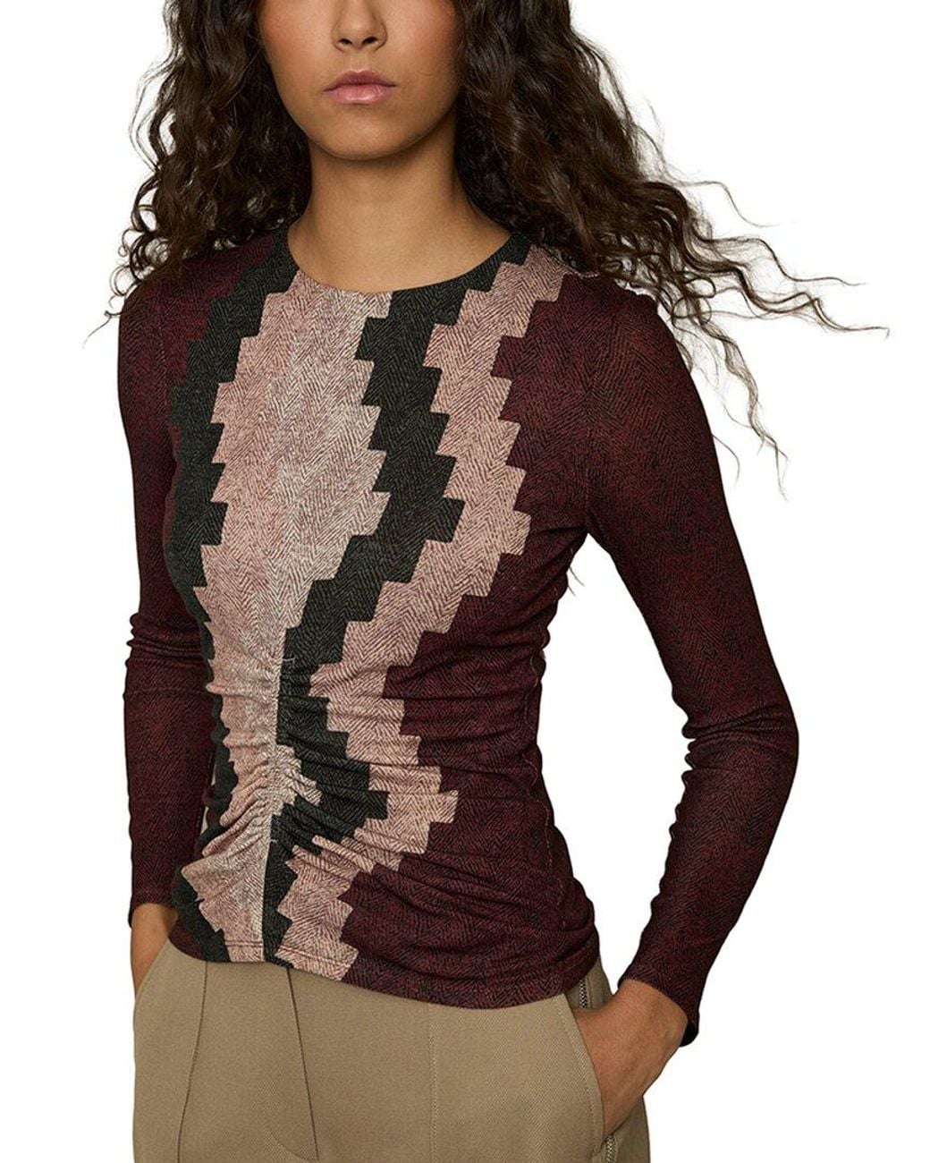 Reiss Brown Gianna Printed Wool-Blend Top