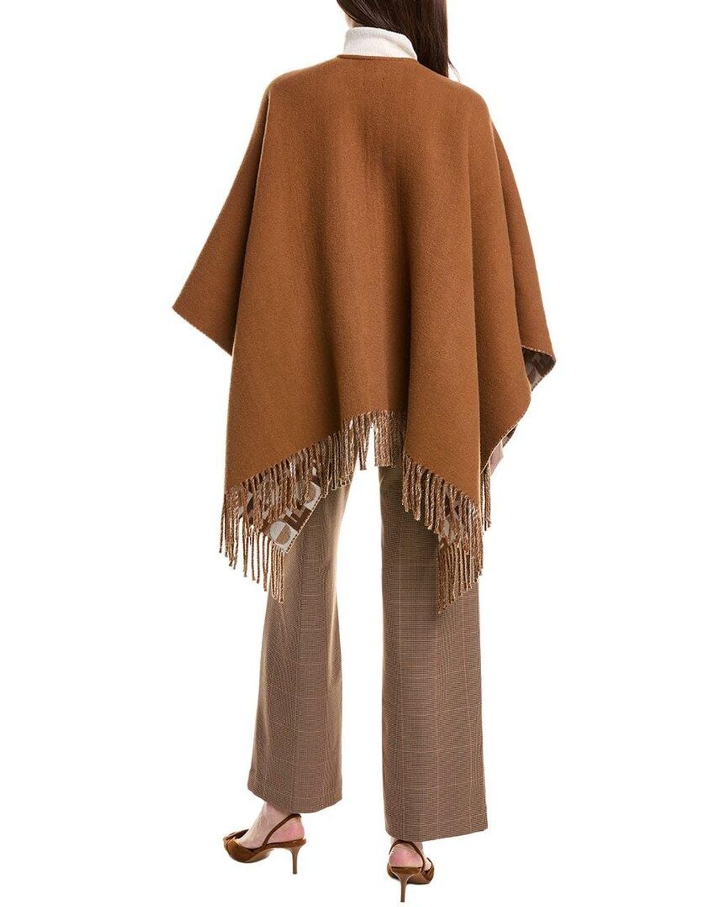 Fendi Brown Ff Reversible Wool & Cashmere-Blend Poncho