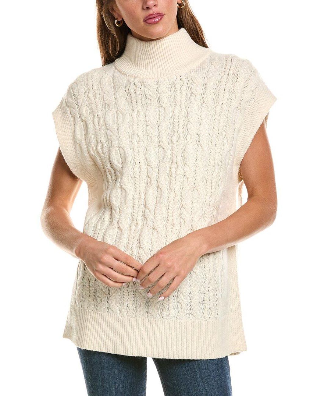525 America Natural Wool & Cashmere-Blend Mock Neck Cable Vest