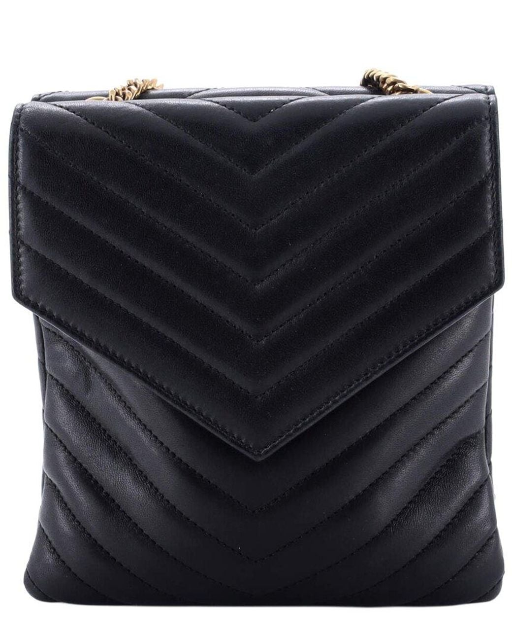 Saint Laurent Black Chevron Leather Double Flap Bag (Authentic Pre-Loved)
