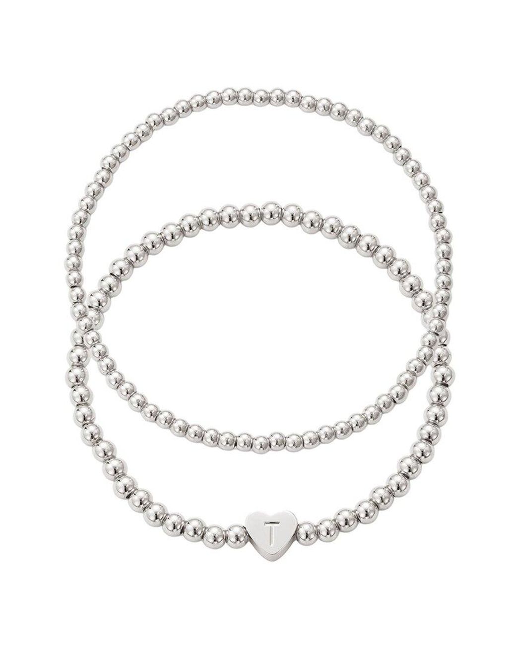 Adornia White Plated Ball Bead Initial Bracelet Set