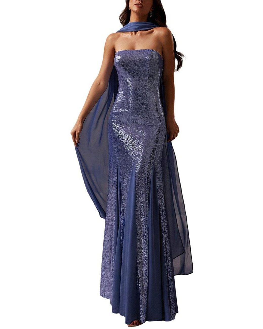 Alma King Blue Solid Maxi Dress