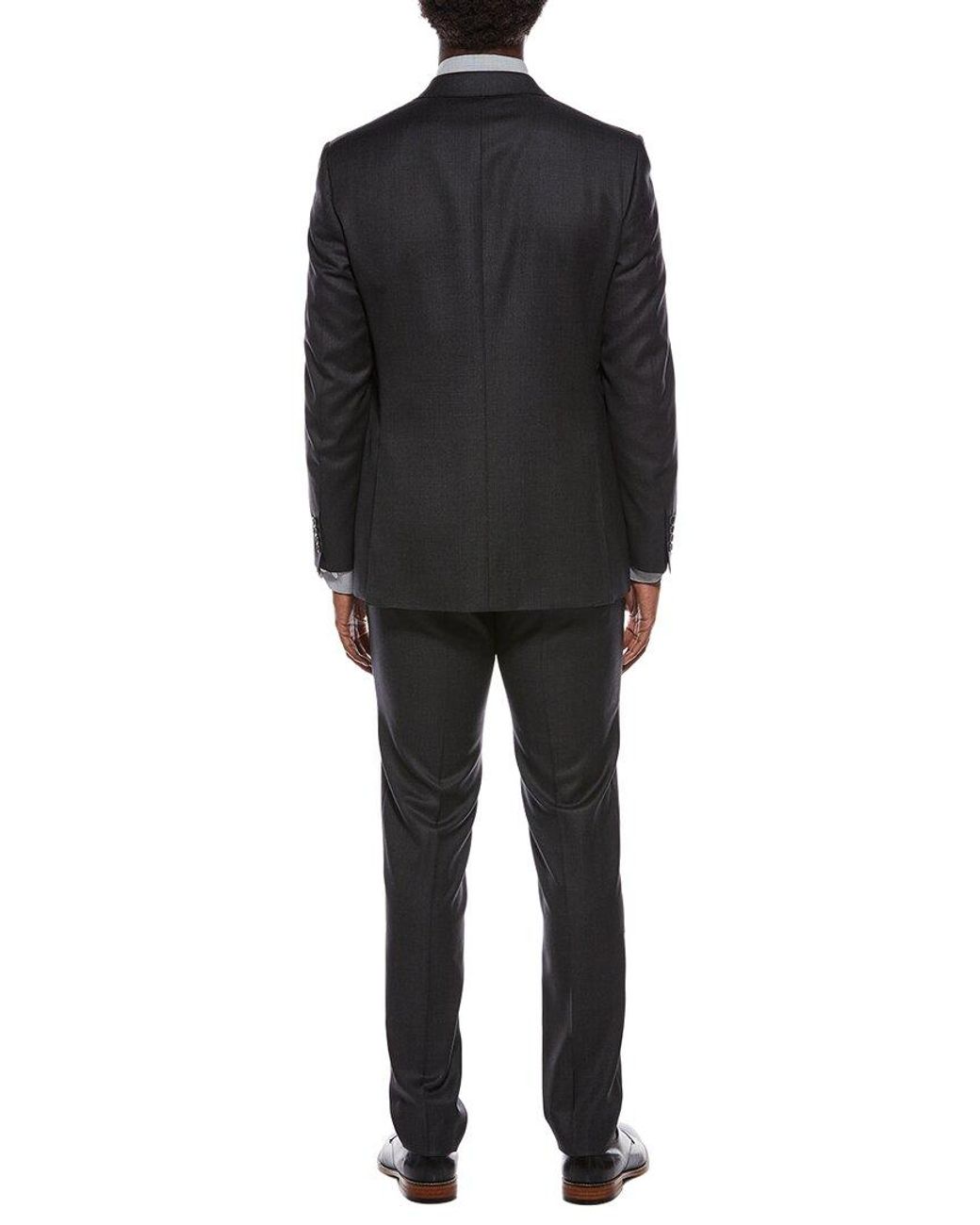 Canali Black 2Pc Wool Suit With Flat Front Pant for men