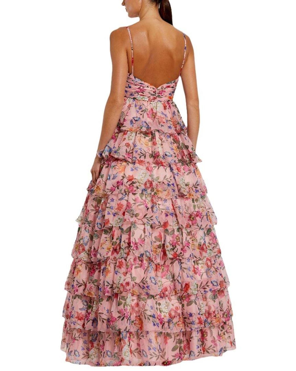 Mac Duggal Floral Cut Out Ruffle Layered Gown