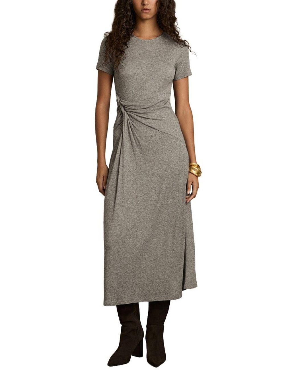 Reiss Gray Hadley Midi Jersey Wool-Blend Dress