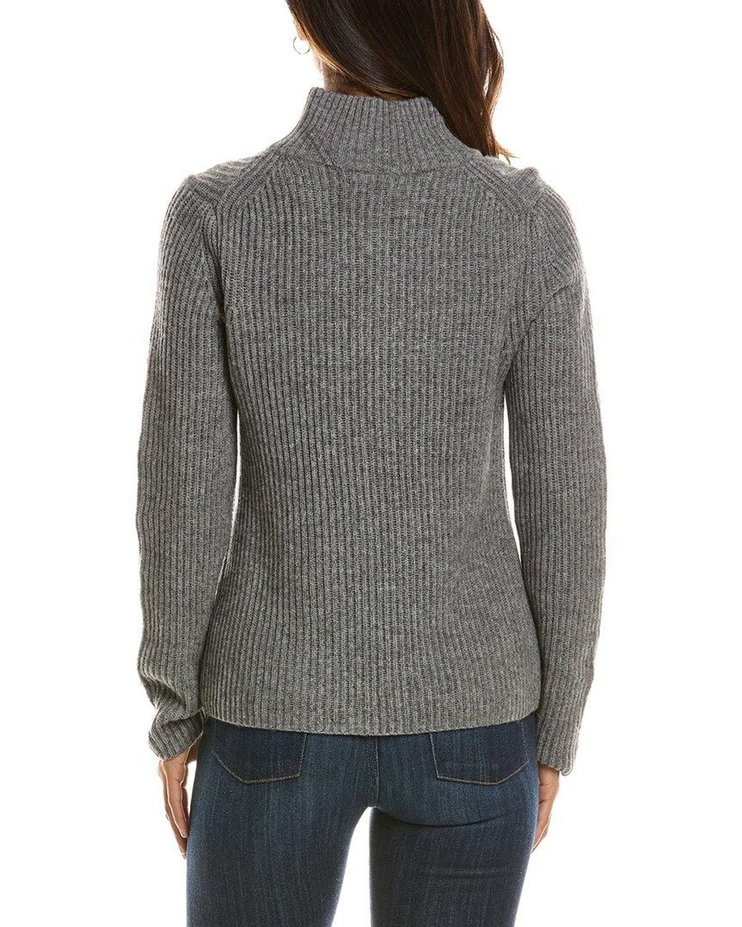 Forte Gray Zip Mock Neck 100% Cashmere Sweater