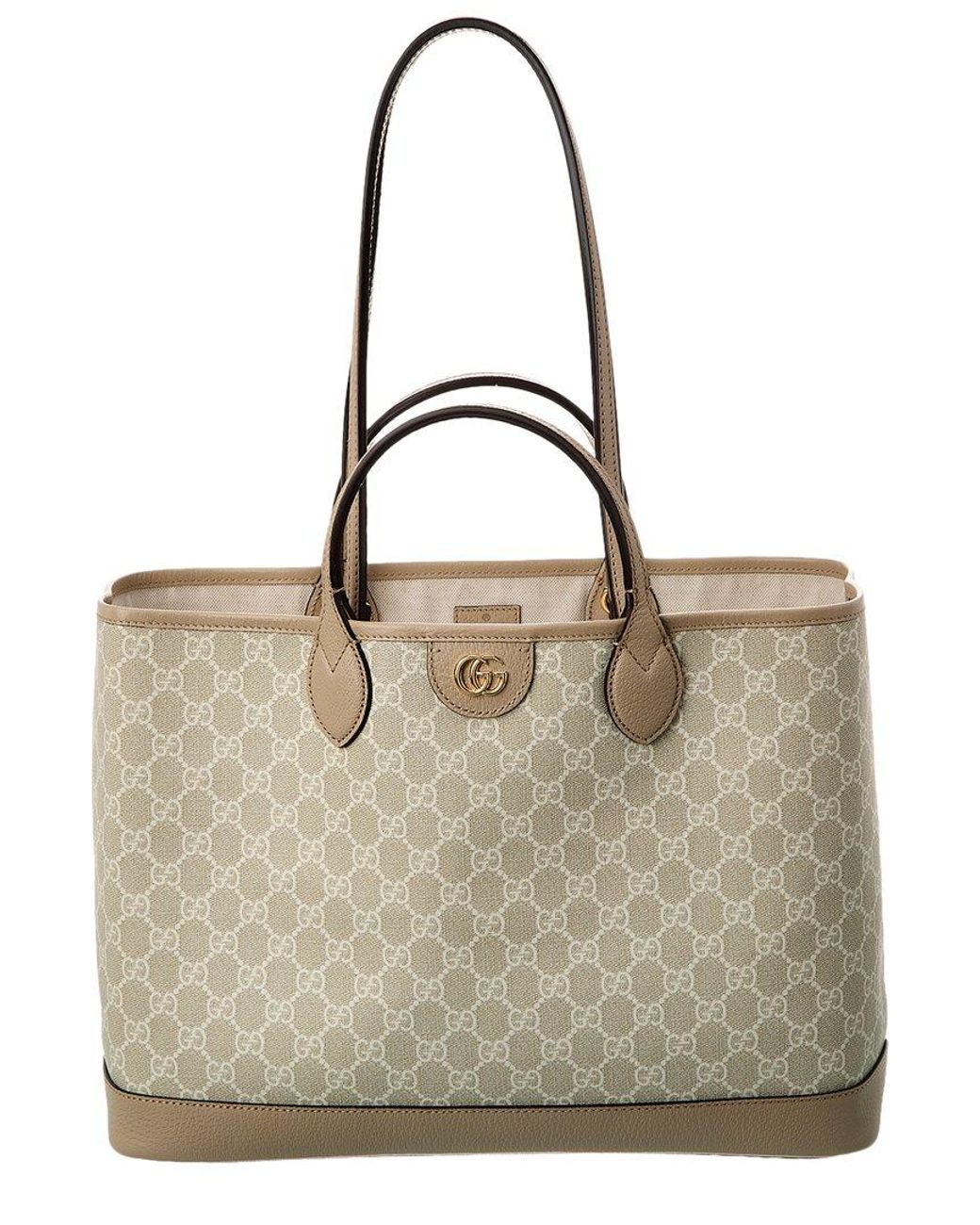 Gucci Ophidia Medium GG Supreme Canvas Leather Tote in Natural Lyst