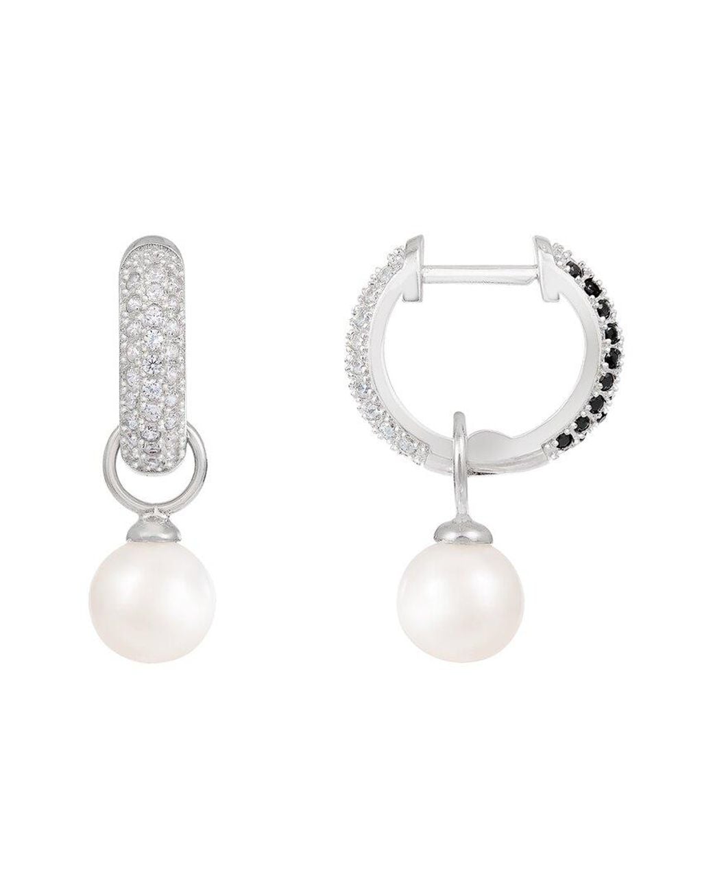 Splendid White Rhodium Plated 7-7.5mm Pearl Cz Earrings