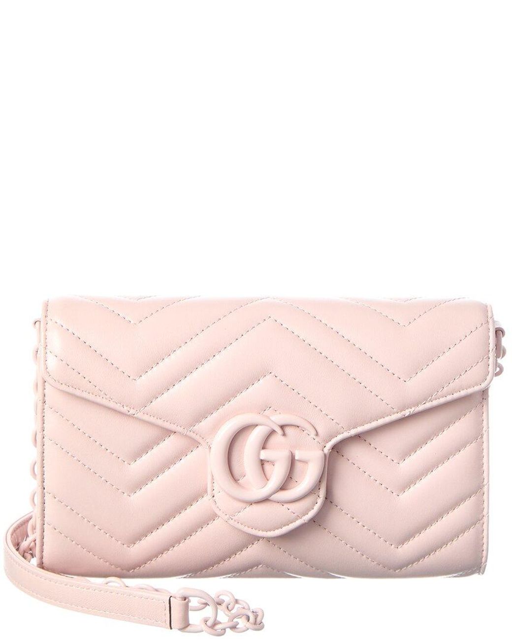 Gucci Pink Gg Marmont Leather Wallet On A Chain