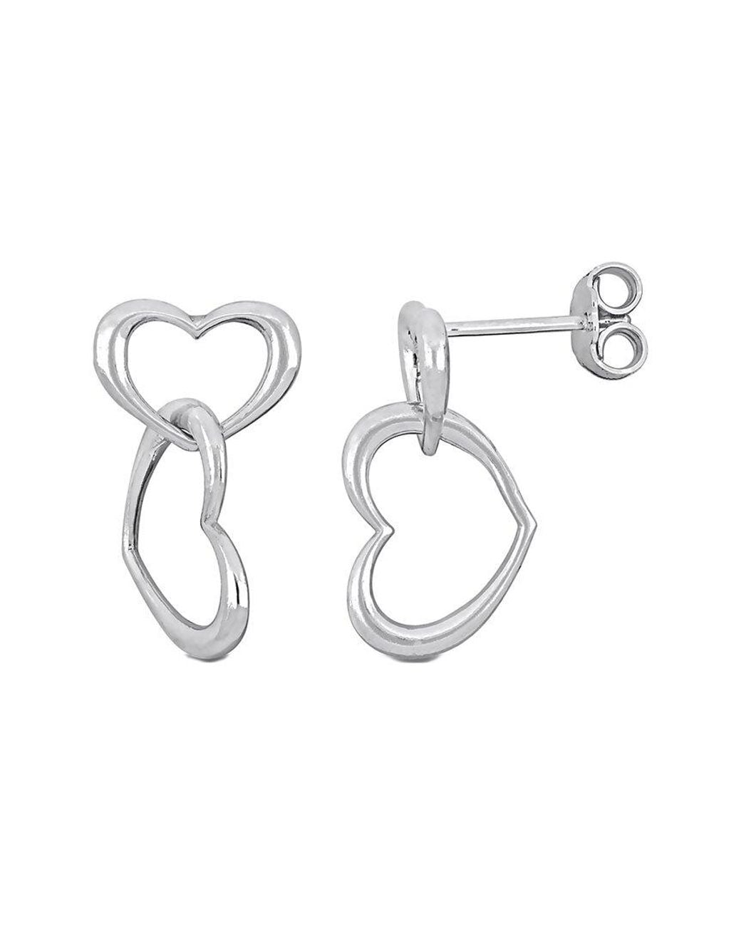 Italian Silver Metallic Double Heart Drop Earrings