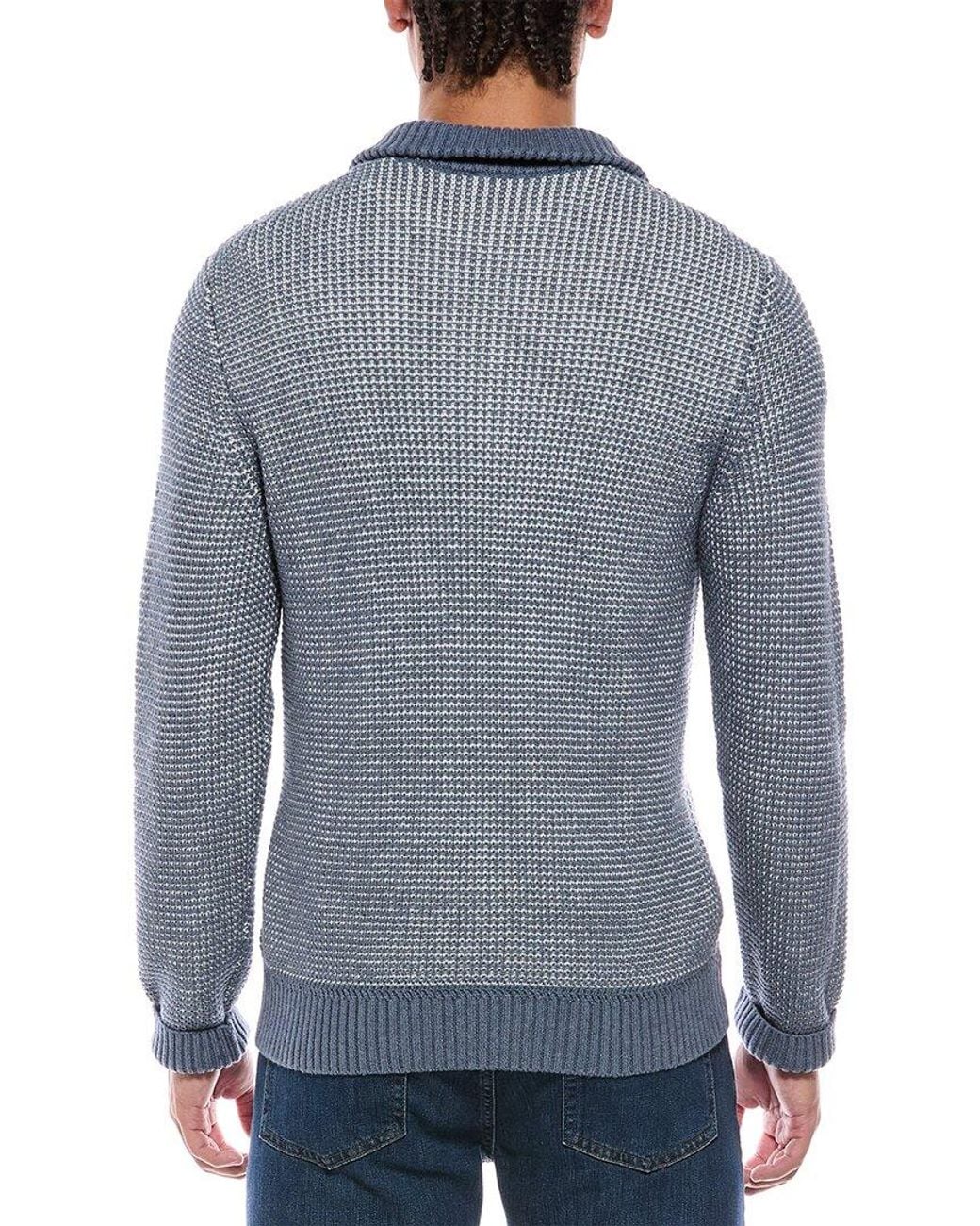 Faherty Brand Blue Waffle Knit Cashmere-Blend Mock Neck Sweater for men