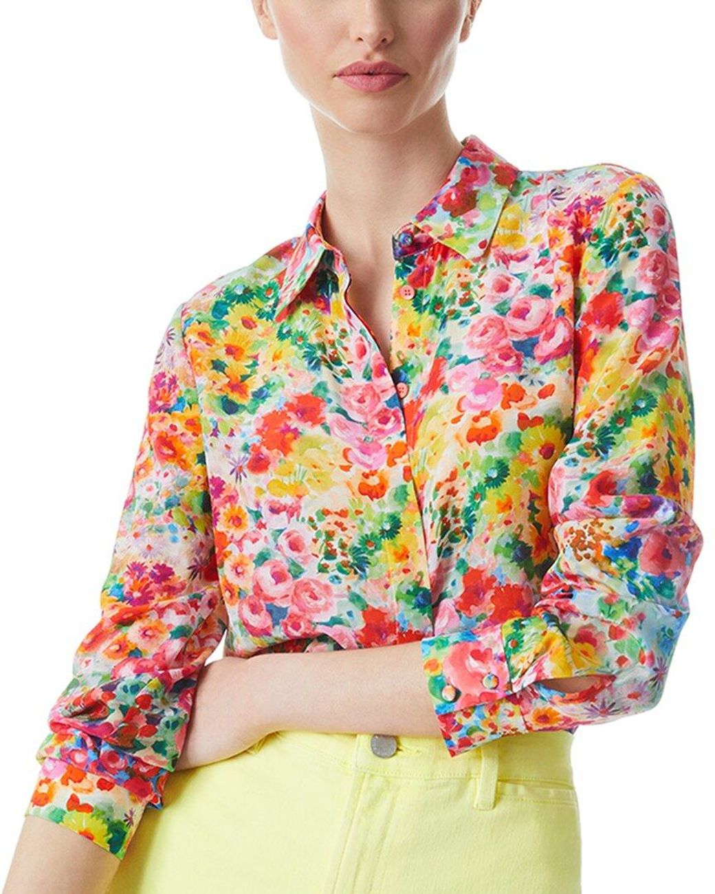 Alice + Olivia Alice + Olivia Willa Placket Silk Top Lyst