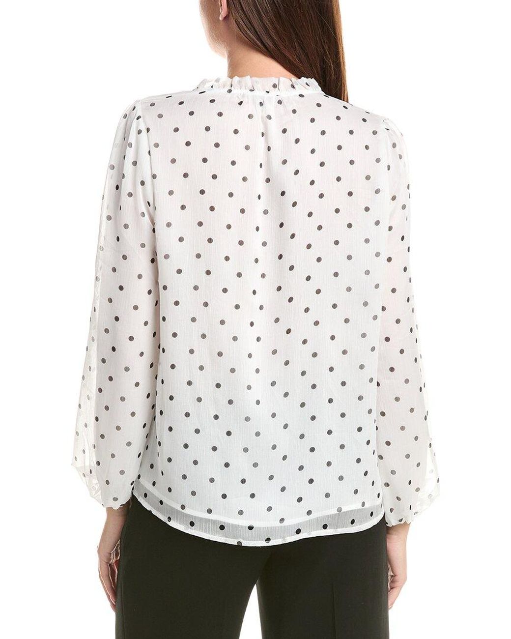 Adrianna Papell White Printed Ruffle Tie Neck Chiffon Woven Top