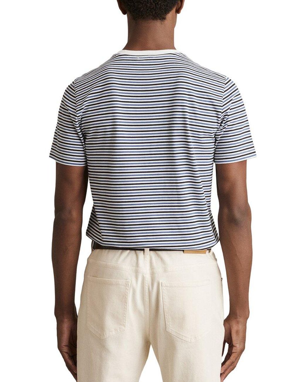 Reiss Gray Bay Mercerized Stripe T-Shirt for men