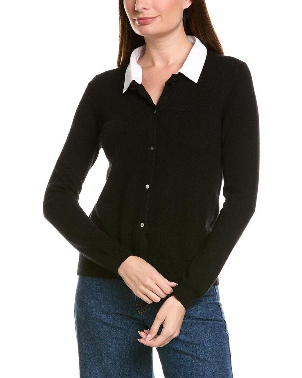 InCashmere Black Removable Collar 100% Cashmere Cardigan